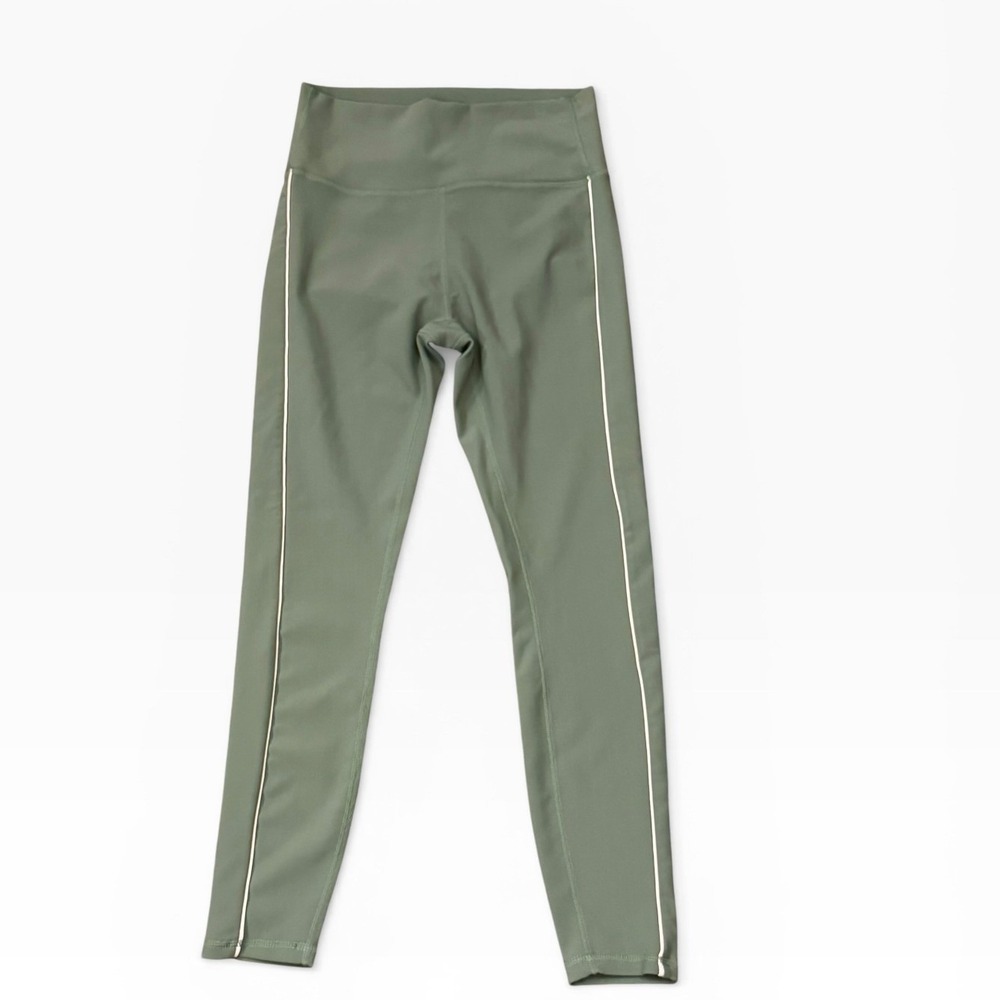 Wilo The Label Sage Green Ribbed High Waisted Leggings White Piping Size Medium